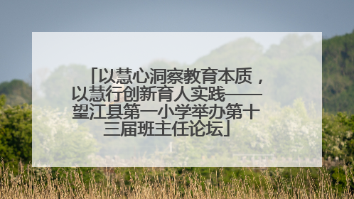 以慧心洞察教育本质，以慧行创新育人实践——望江县第一小学举办第十三届班主任论坛